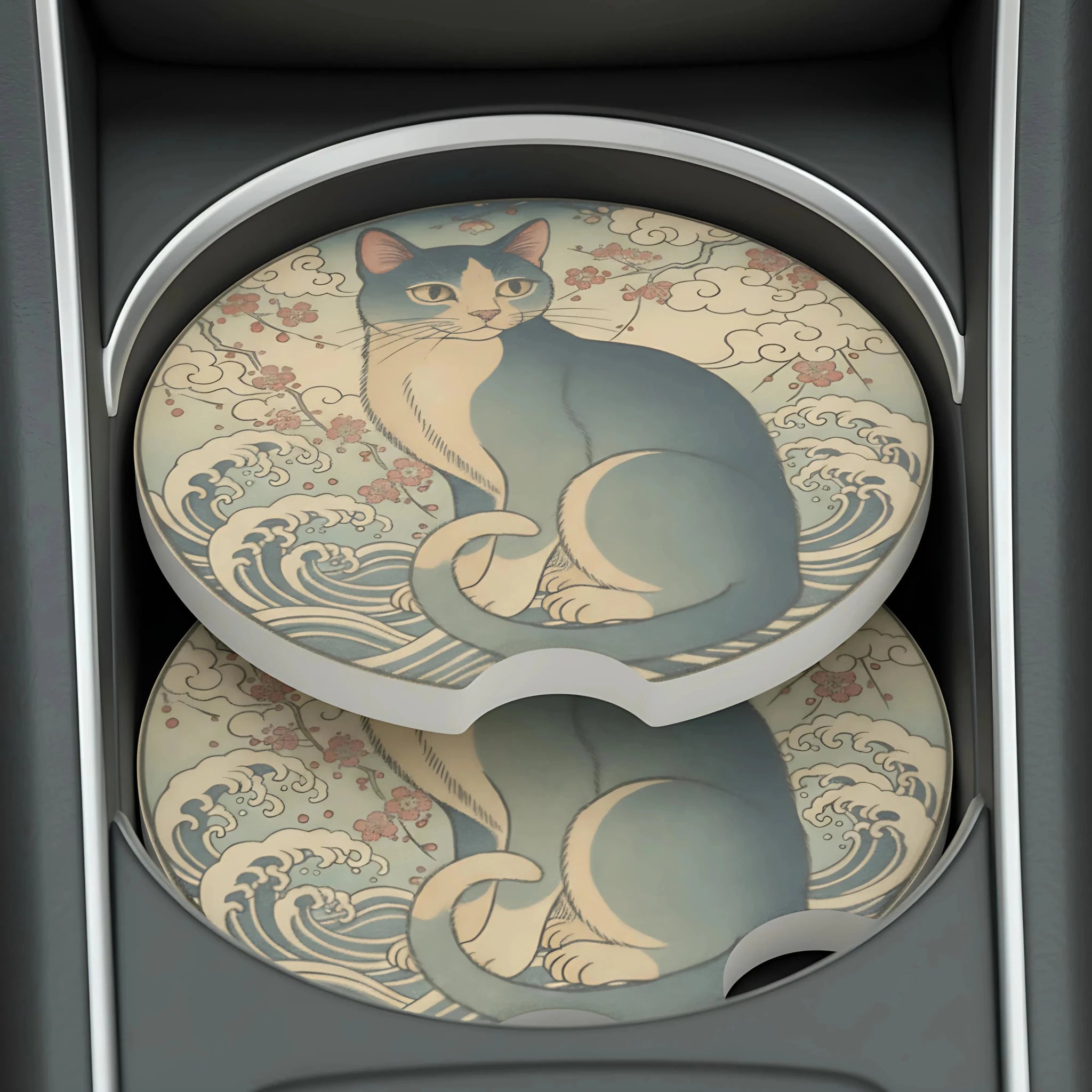 Artistic Cat Car Coasters Set - Road Muse