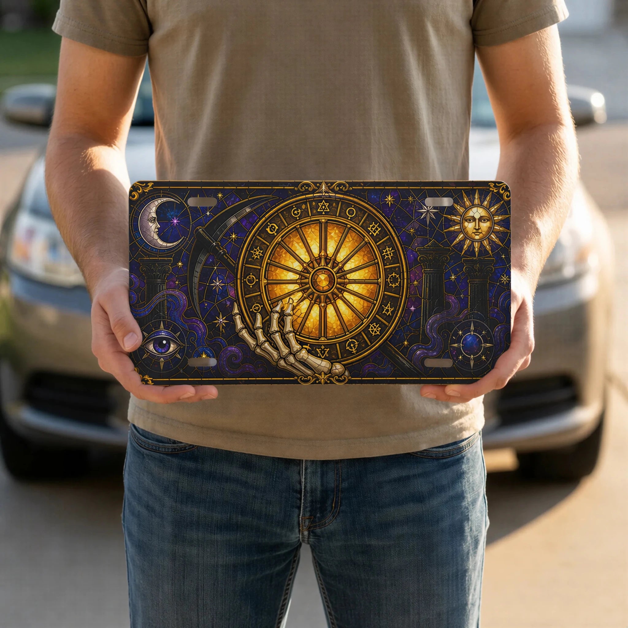 Astrology Wheel Skeleton Hand Zodiac Vanity Plate - Road Muse