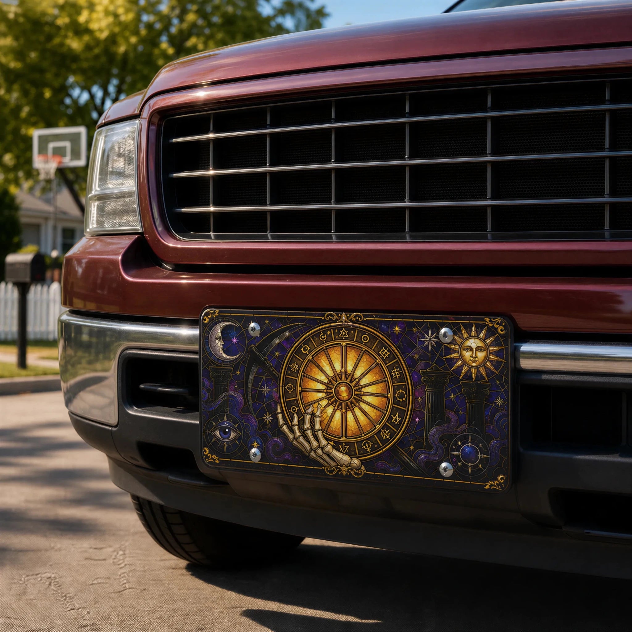 Astrology Wheel Skeleton Hand Zodiac Vanity Plate - Road Muse