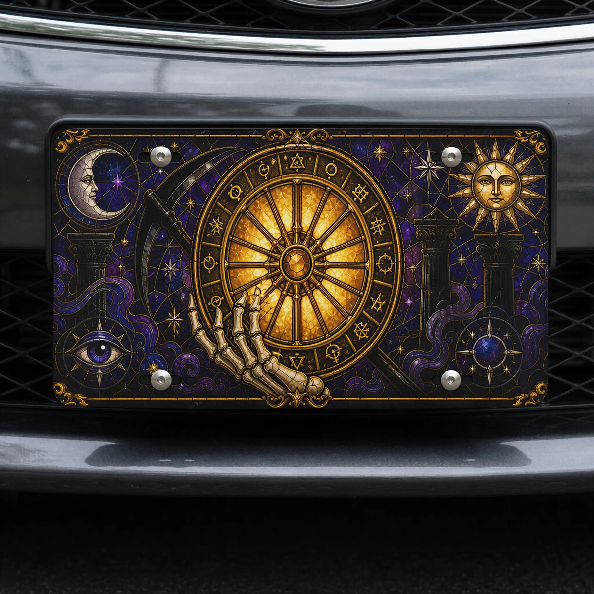 Astrology Wheel Skeleton Hand Zodiac Vanity Plate - Road Muse