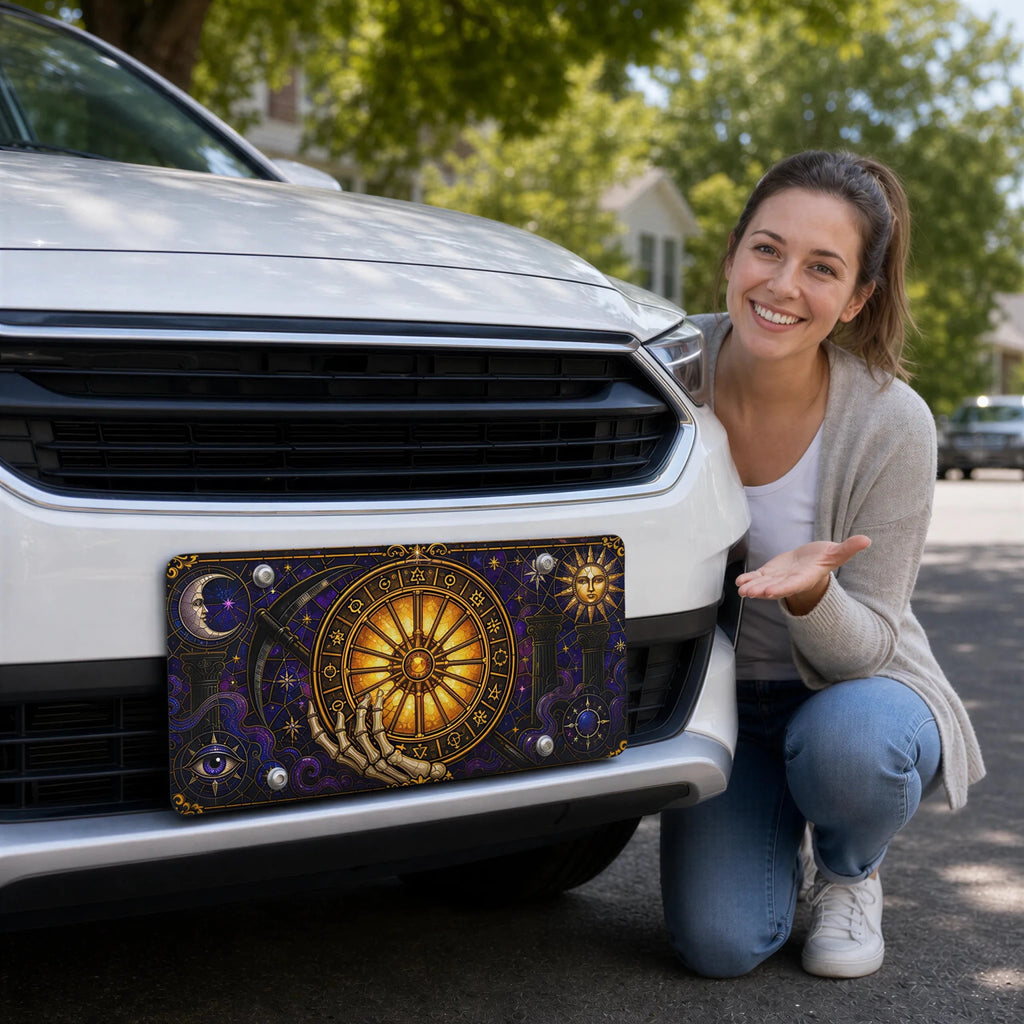 Astrology Wheel Skeleton Hand Zodiac Vanity Plate - Road Muse