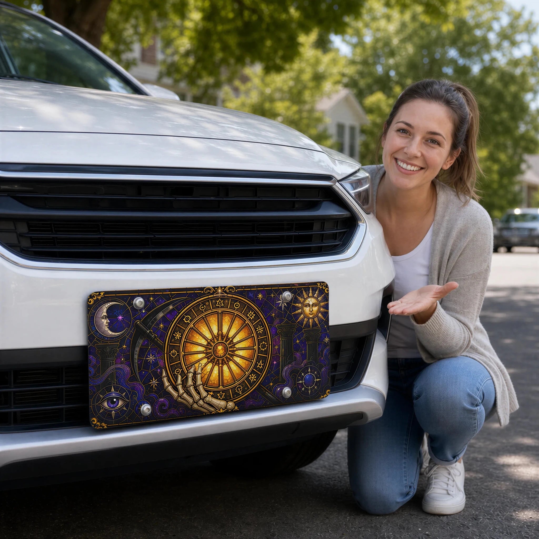 Astrology Wheel Skeleton Hand Zodiac Vanity Plate - Road Muse