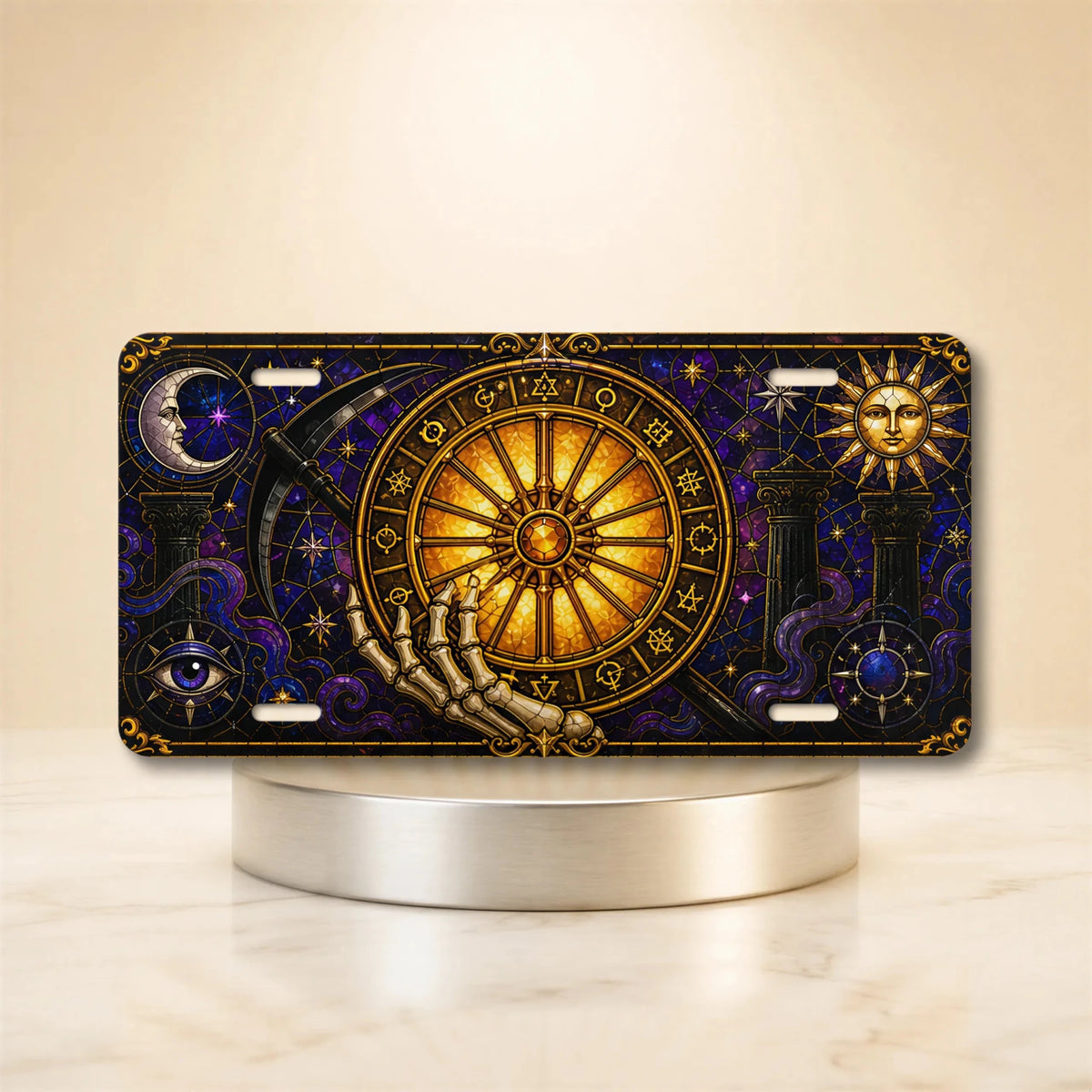 Astrology Wheel Skeleton Hand Zodiac Vanity Plate - Road Muse