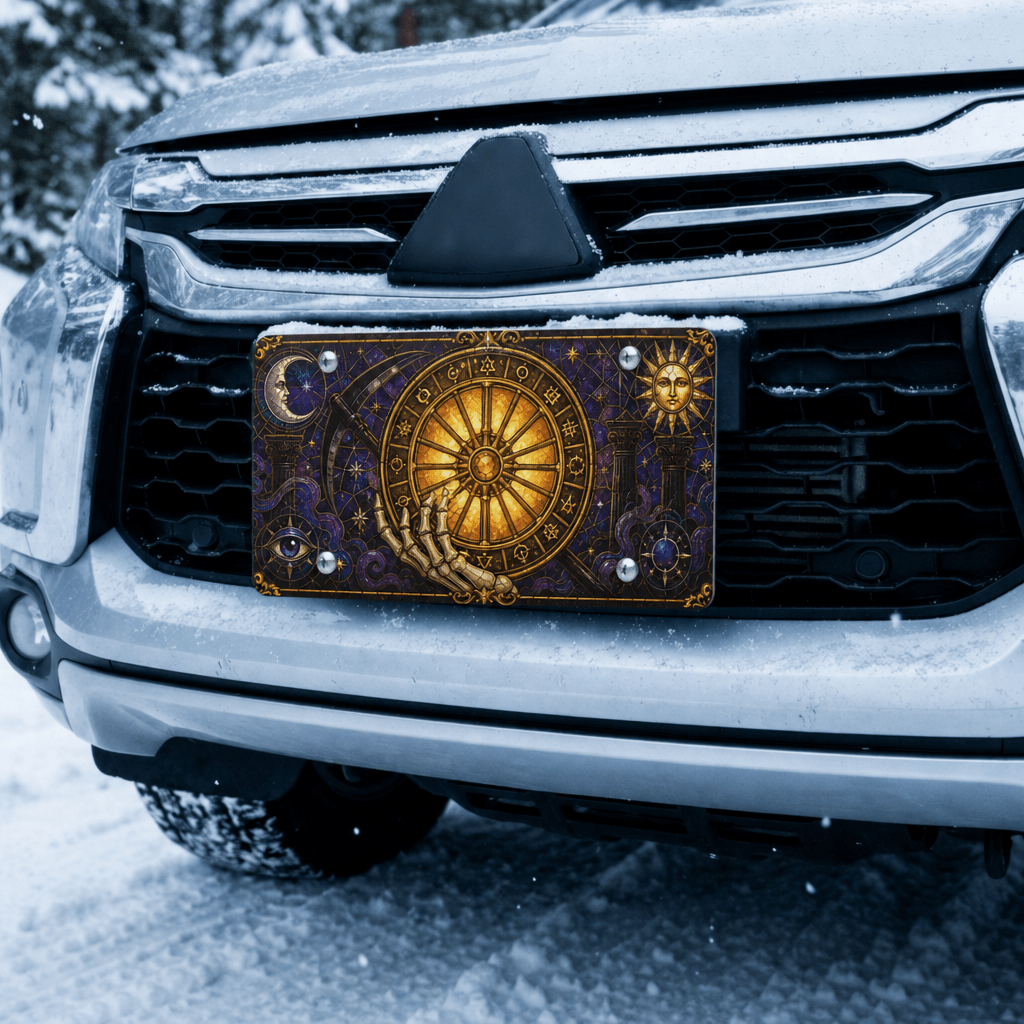 Astrology Wheel Skeleton Hand Zodiac Vanity Plate - Road Muse
