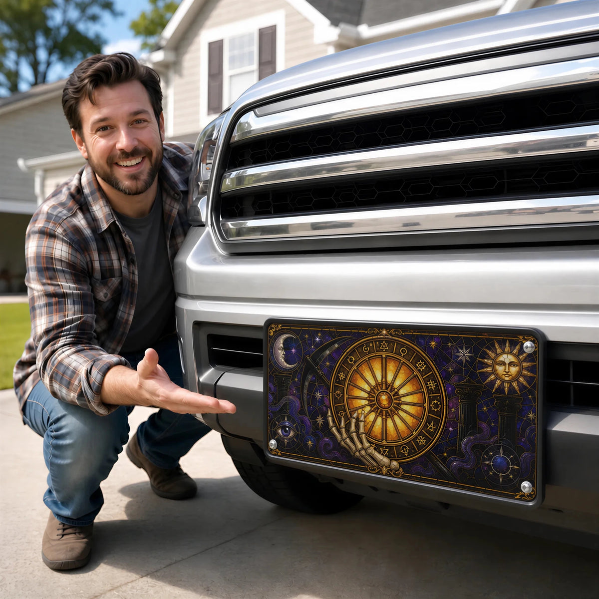 Astrology Wheel Skeleton Hand Zodiac Vanity Plate - Road Muse