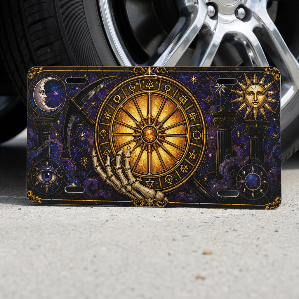 Astrology Wheel Skeleton Hand Zodiac Vanity Plate - Road Muse