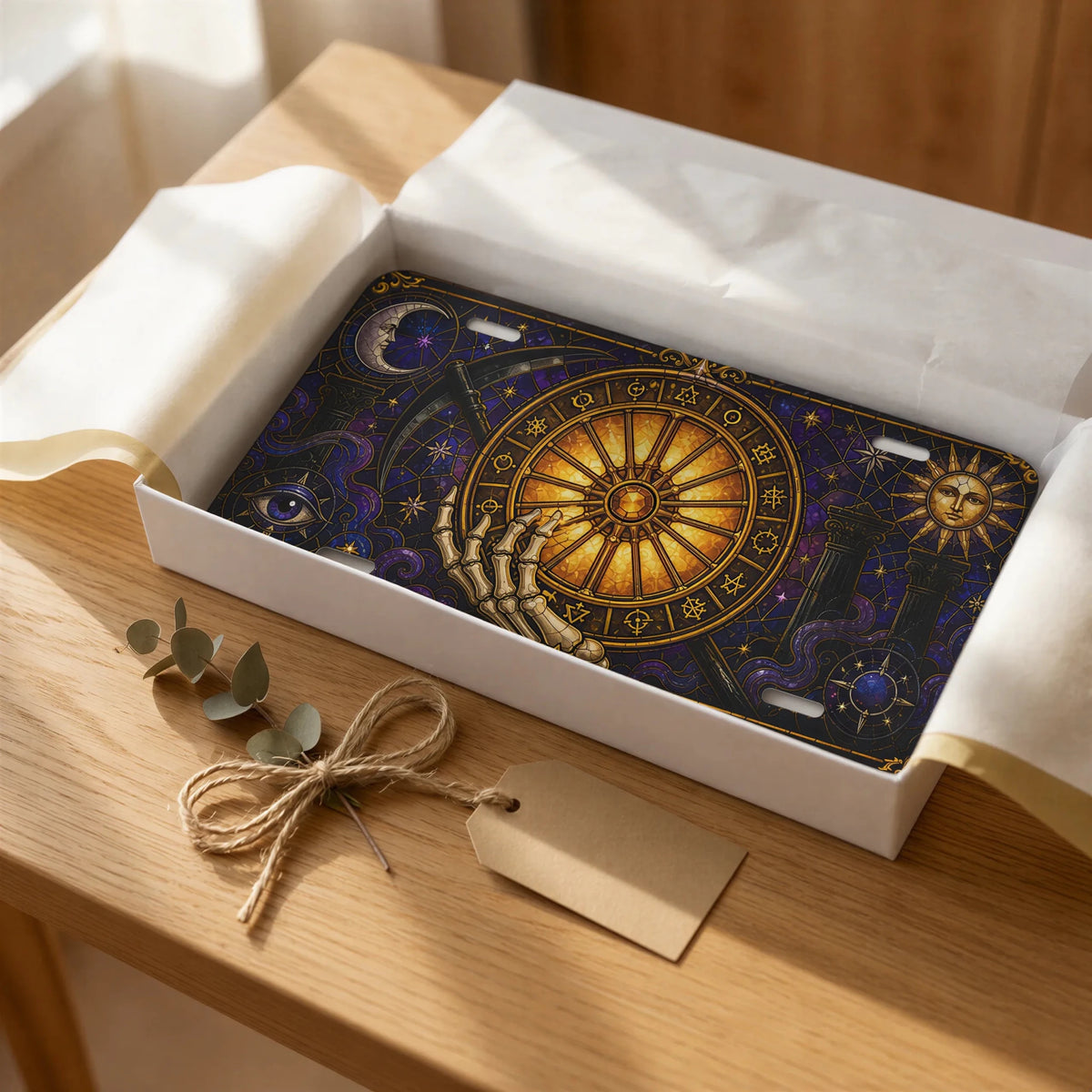 Astrology Wheel Skeleton Hand Zodiac Vanity Plate - Road Muse