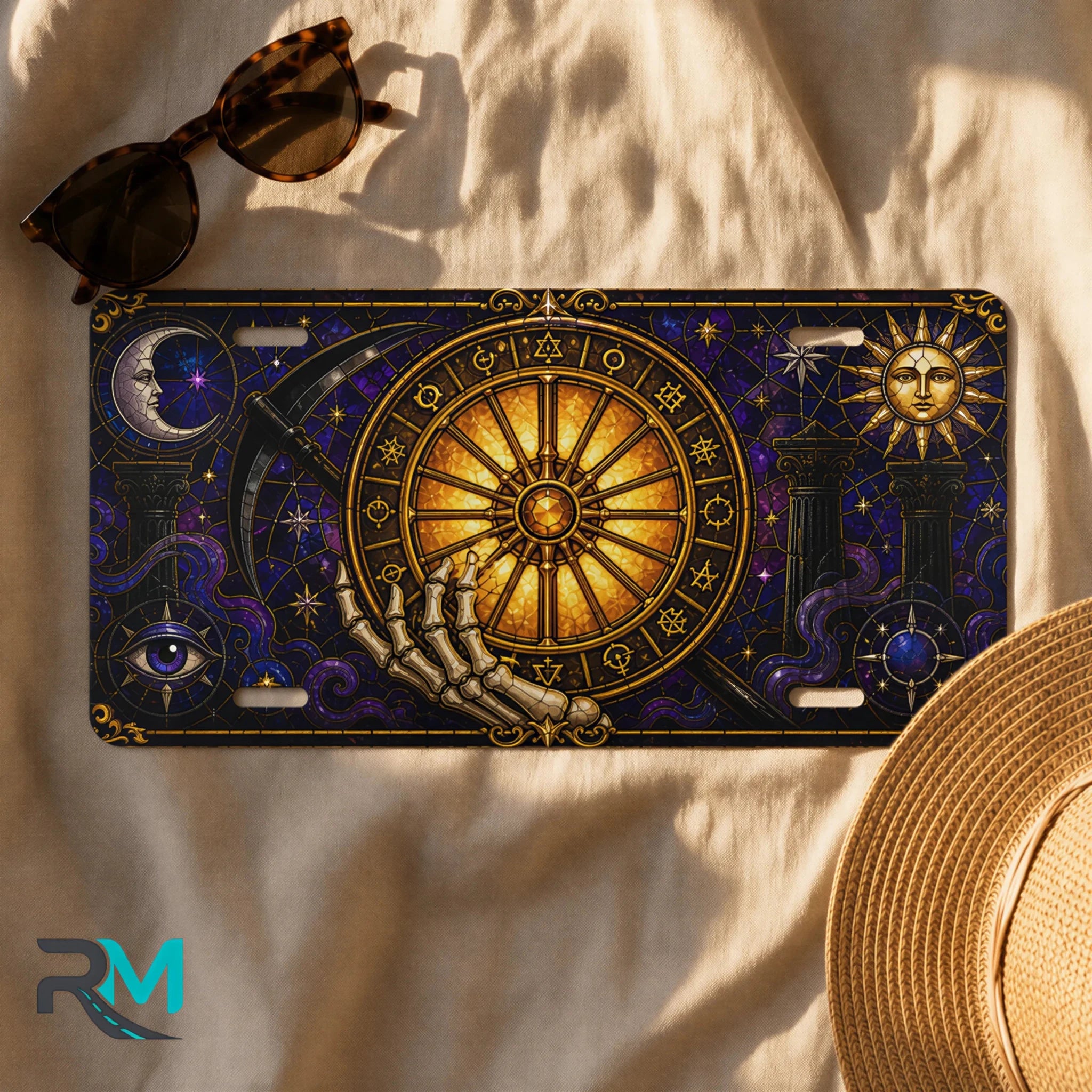 Astrology Wheel Skeleton Hand Zodiac Vanity Plate - Road Muse