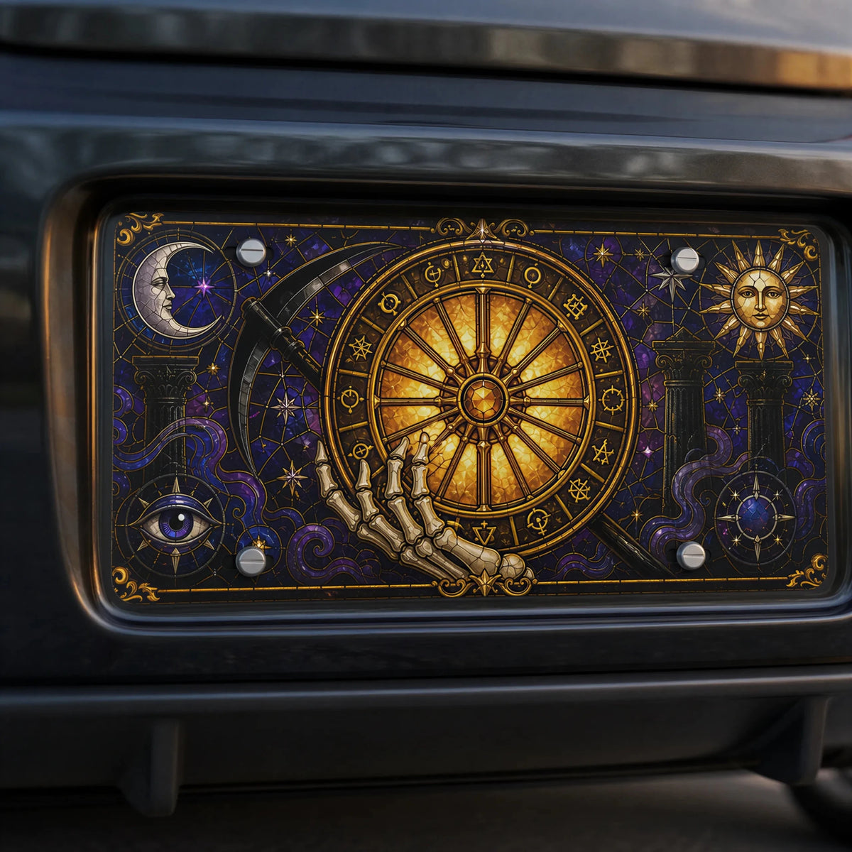 Astrology Wheel Skeleton Hand Zodiac Vanity Plate - Road Muse