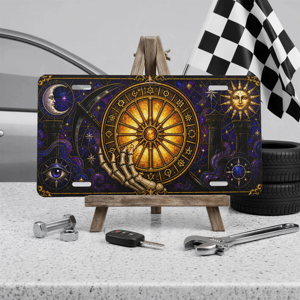 Astrology Wheel Skeleton Hand Zodiac Vanity Plate - Road Muse
