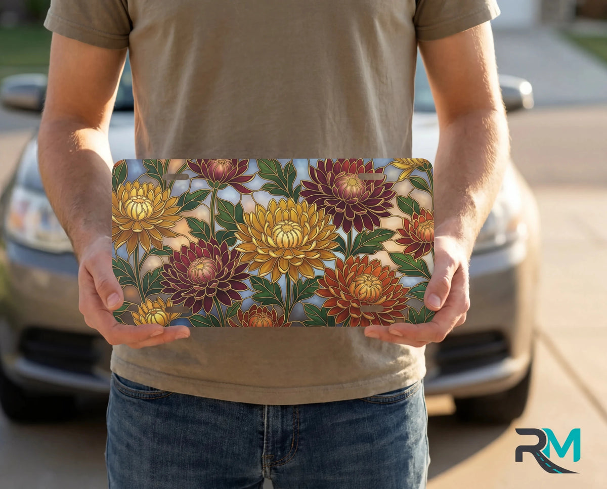 Autumn Chrysanthemum Floral Vanity Plate - Road Muse