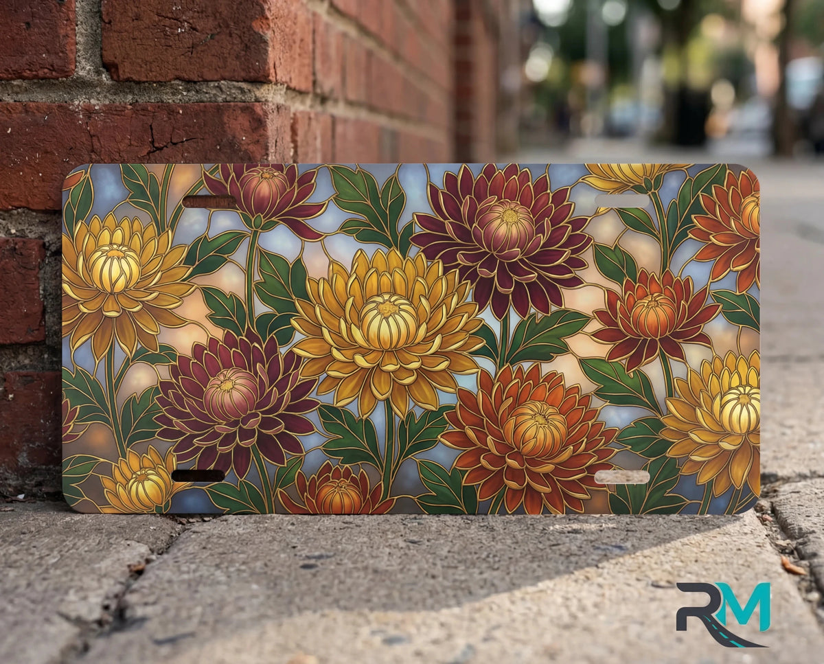 Autumn Chrysanthemum Floral Vanity Plate - Road Muse