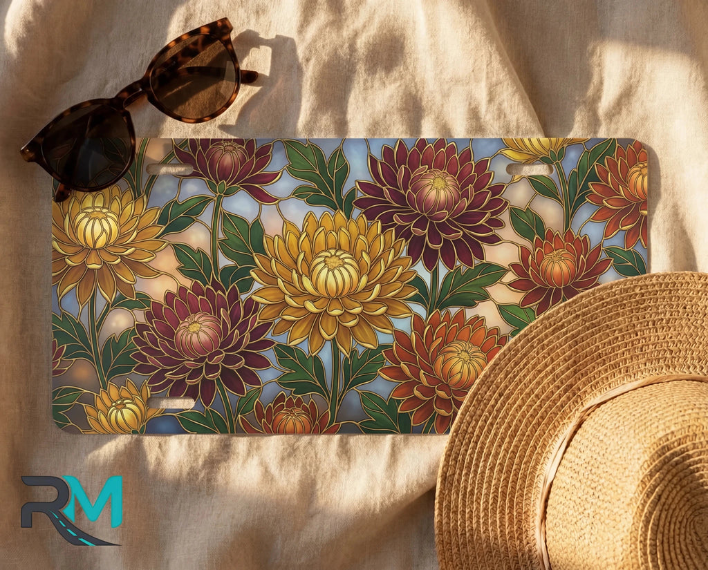 Autumn Chrysanthemum Floral Vanity Plate - Road Muse