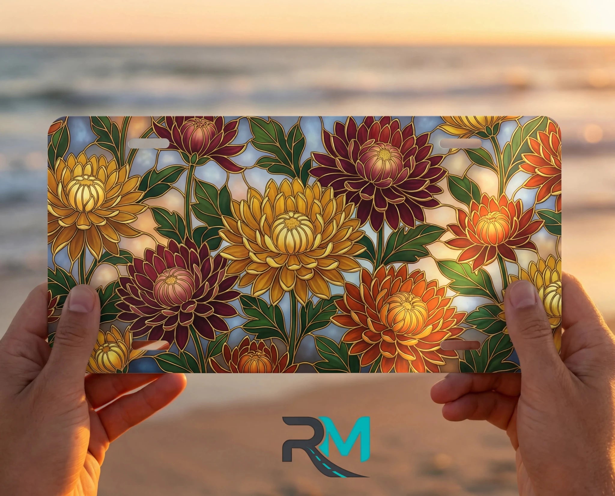 Autumn Chrysanthemum Floral Vanity Plate - Road Muse