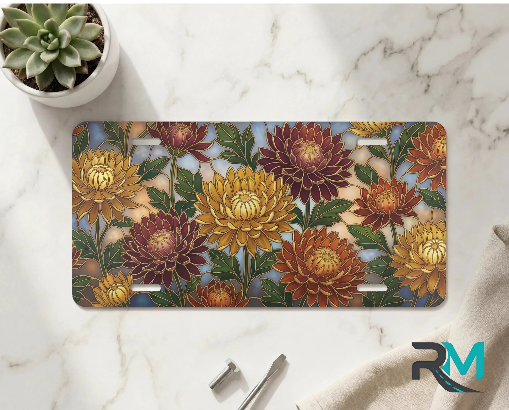 Autumn Chrysanthemum Floral Vanity Plate - Road Muse