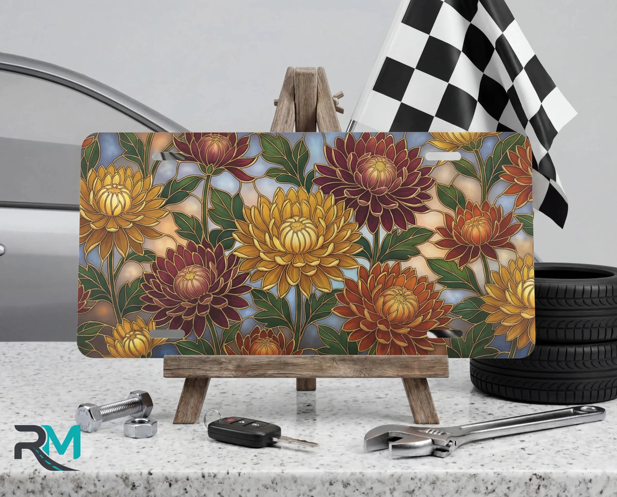 Autumn Chrysanthemum Floral Vanity Plate - Road Muse