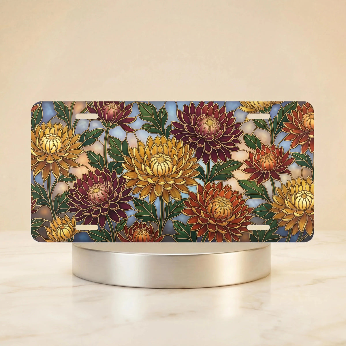 Autumn Chrysanthemum Floral Vanity Plate - Road Muse
