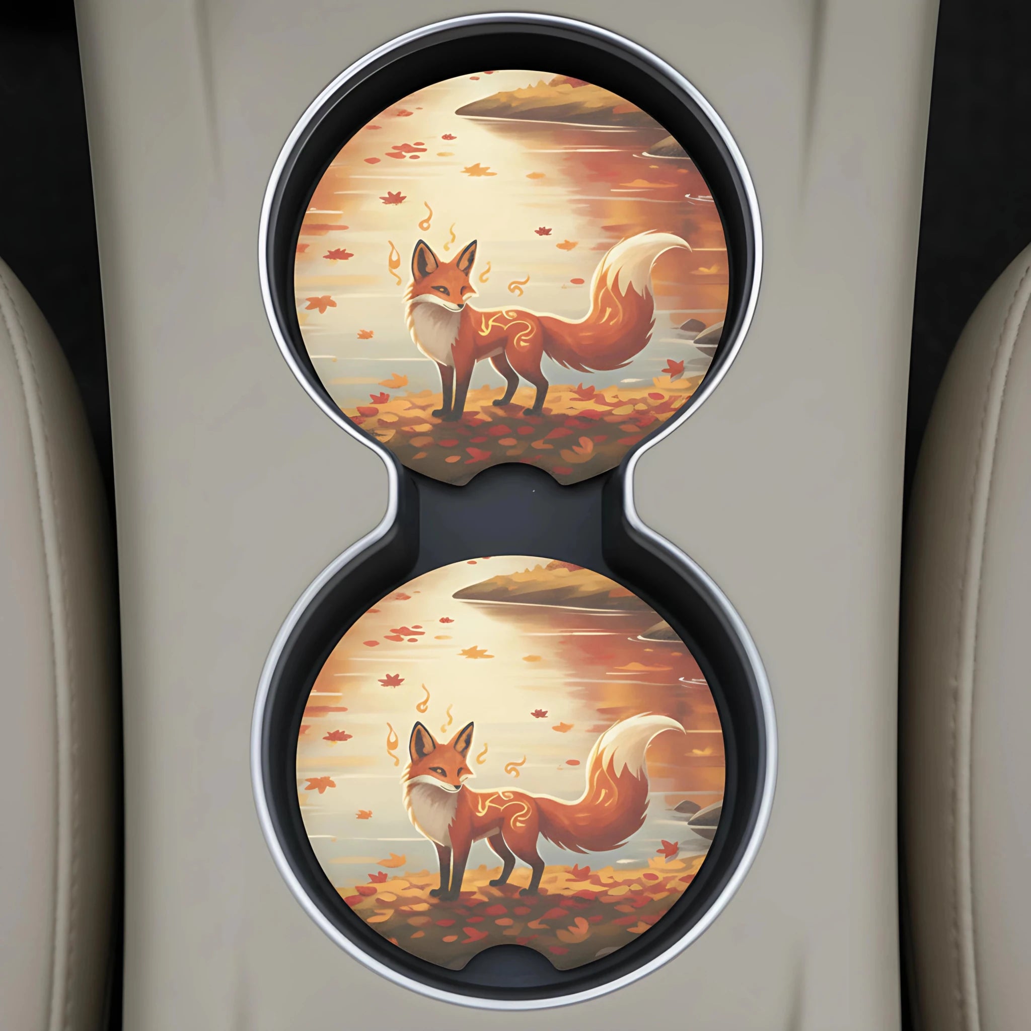 Autumn Fox Car Coasters Set - Road Muse
