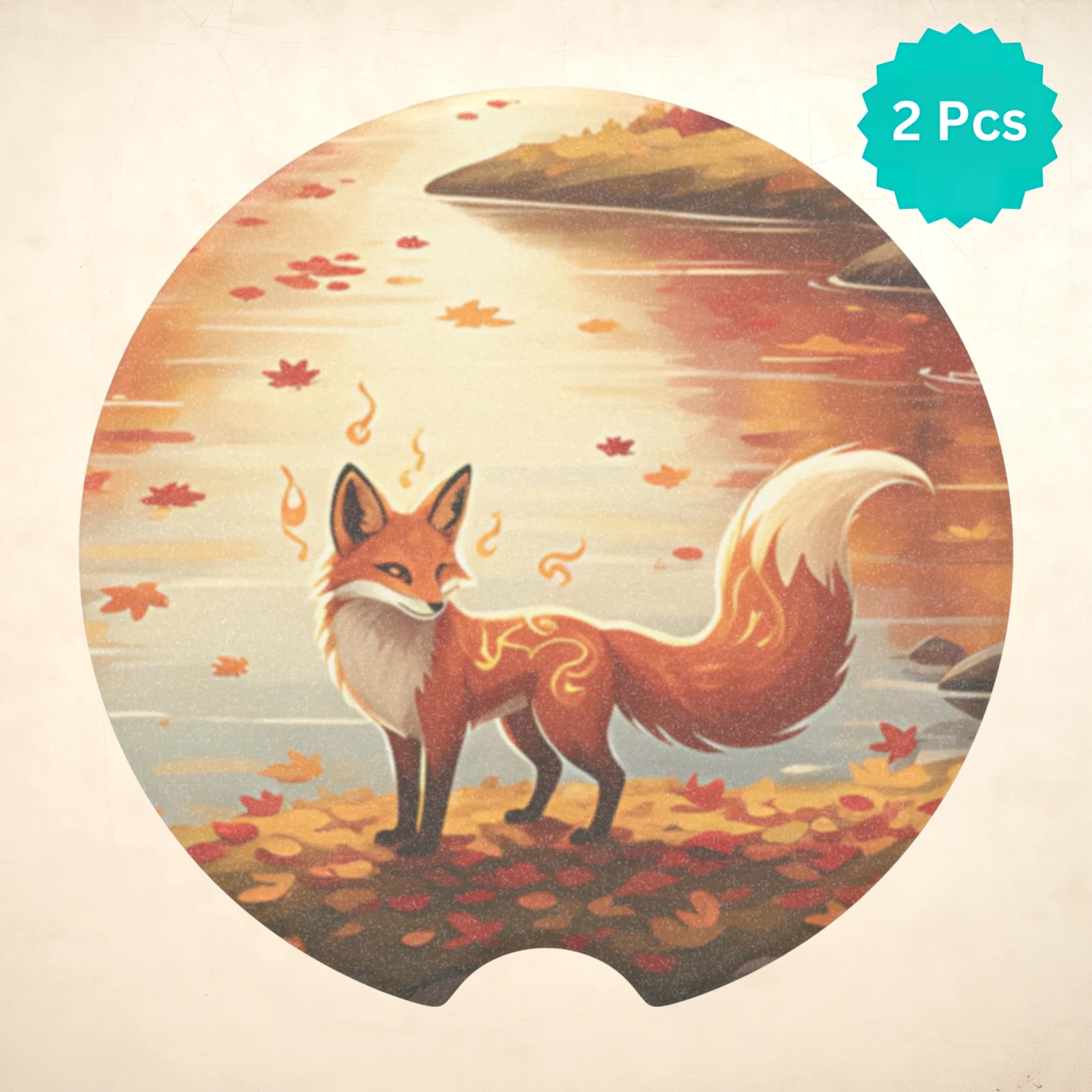 Autumn Fox Car Coasters Set - Road Muse