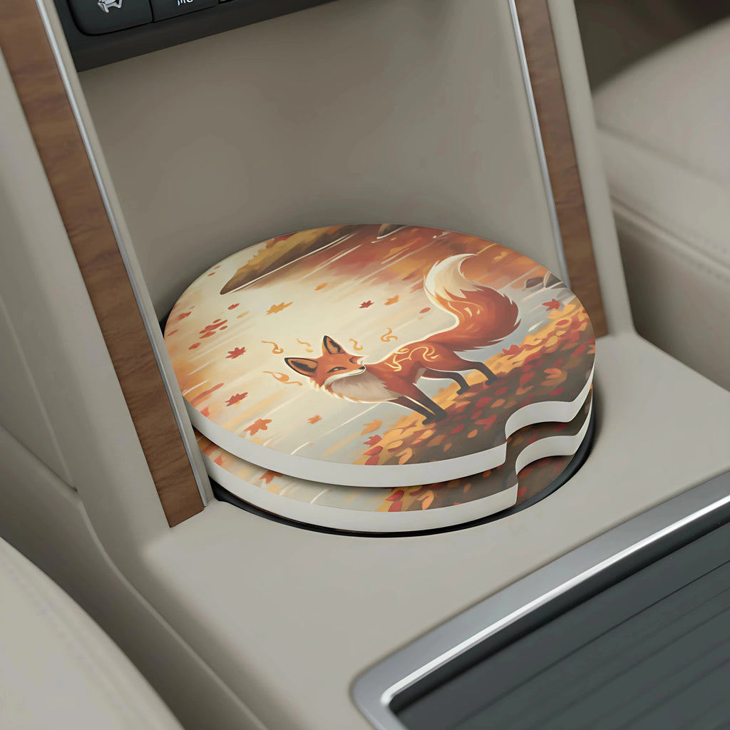 Autumn Fox Car Coasters Set - Road Muse