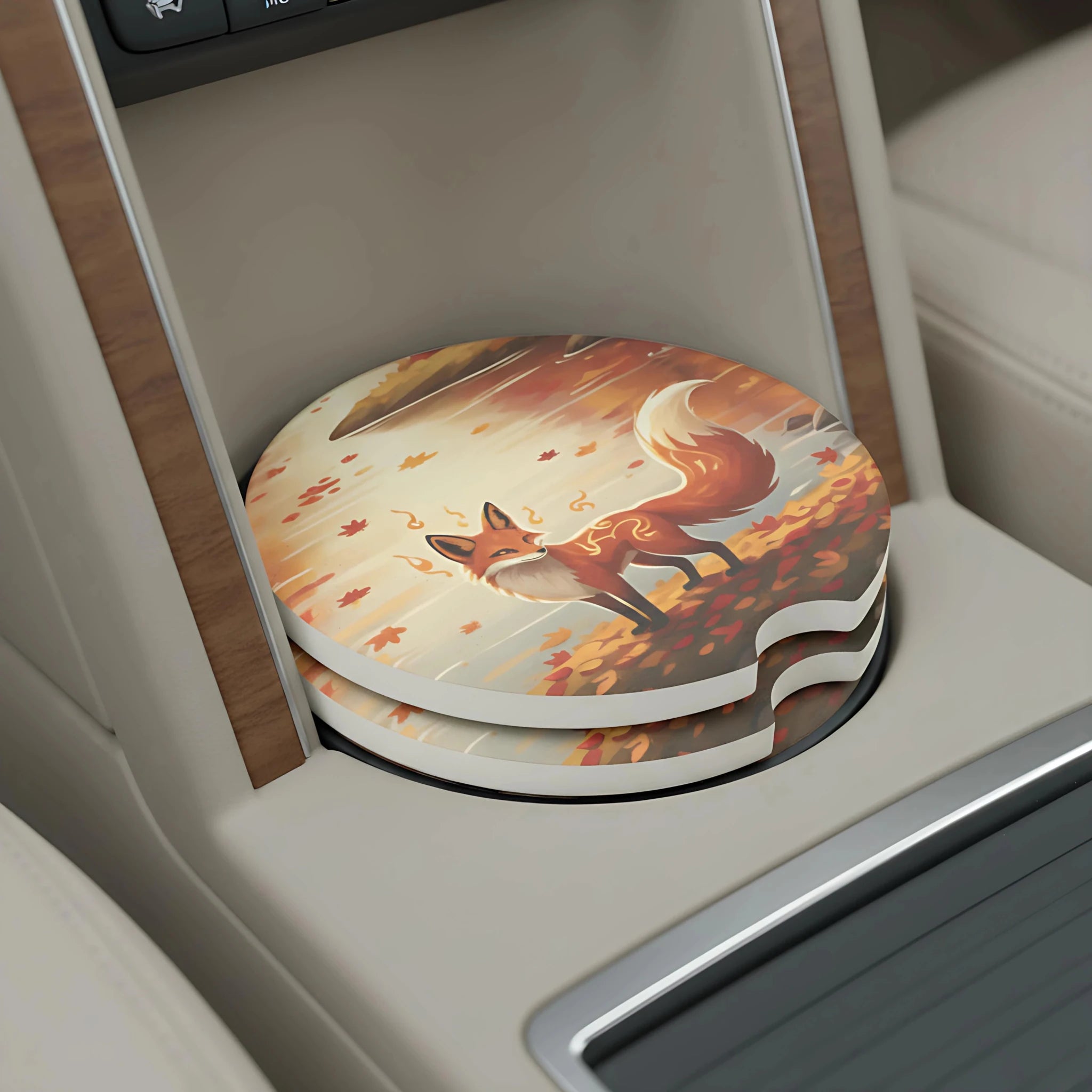 Autumn Fox Car Coasters Set - Road Muse
