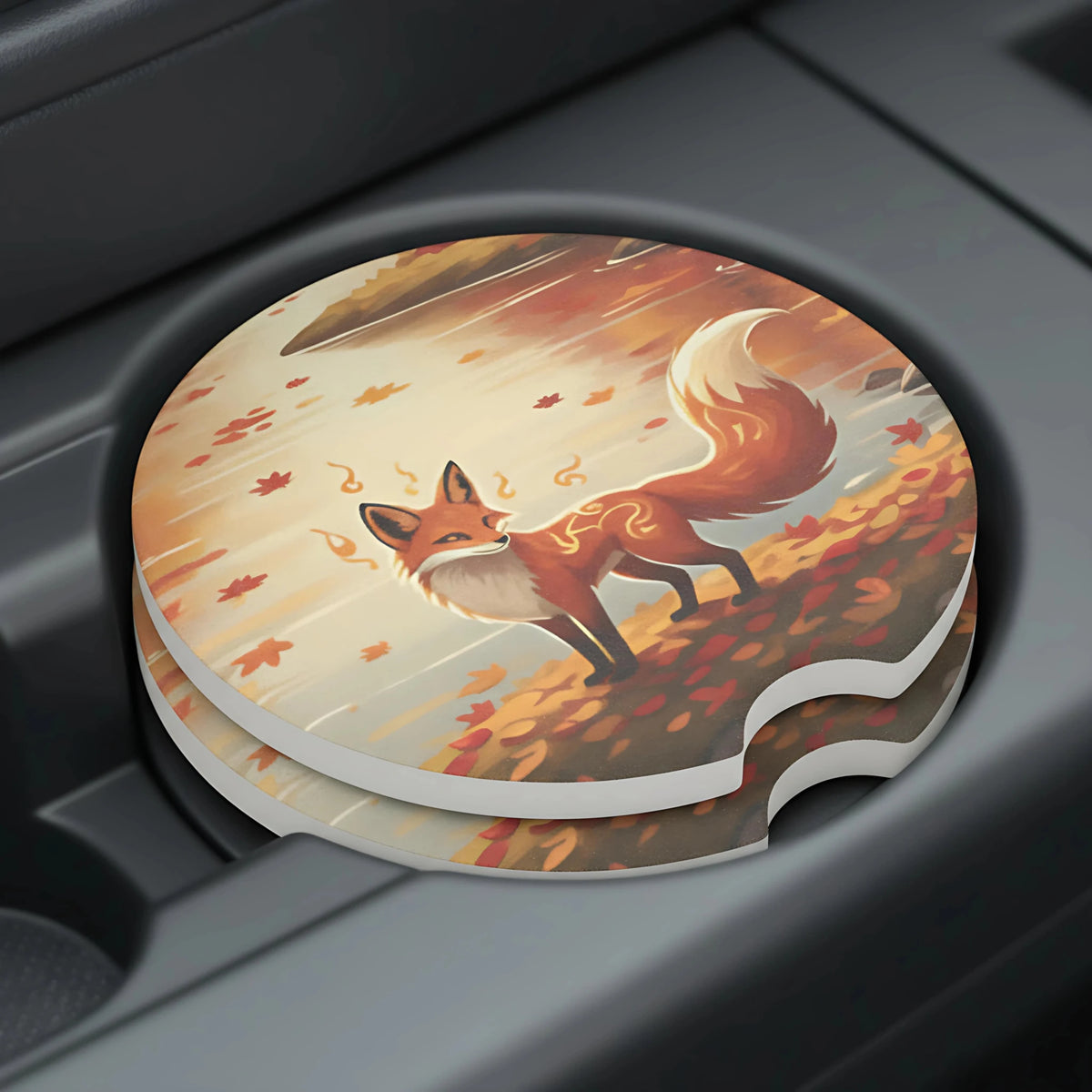 Autumn Fox Car Coasters Set - Road Muse