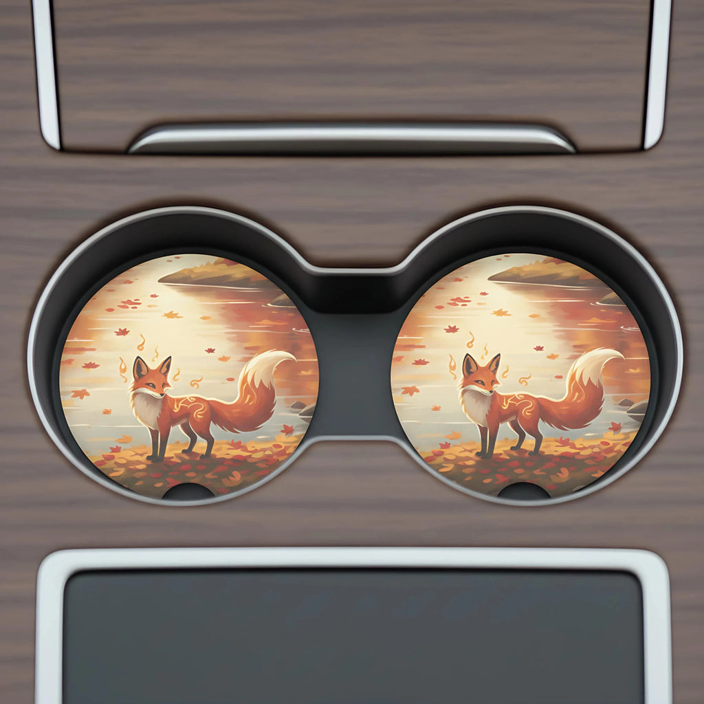 Autumn Fox Car Coasters Set - Road Muse