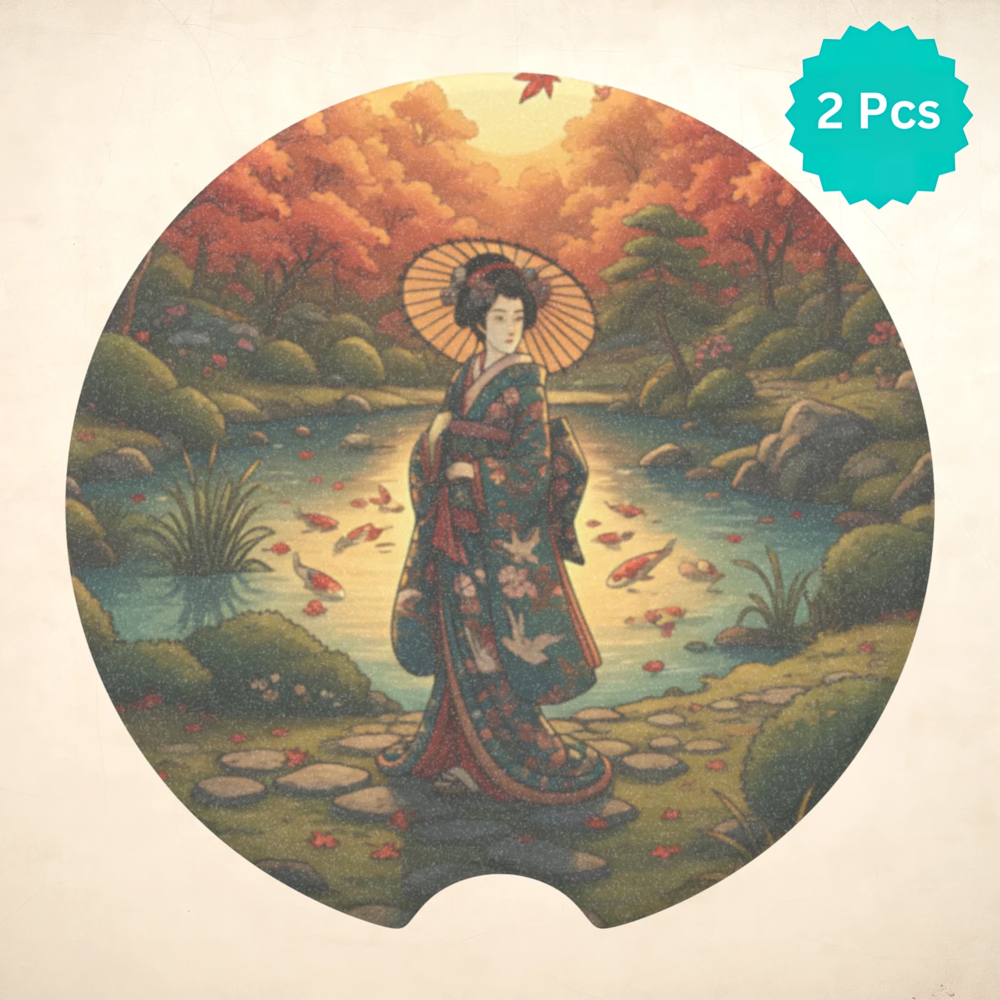 Autumn Geisha Car Coasters Set - Road Muse