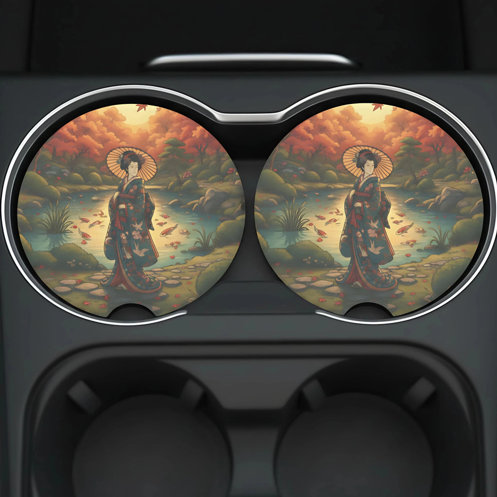 Autumn Geisha Car Coasters Set - Road Muse