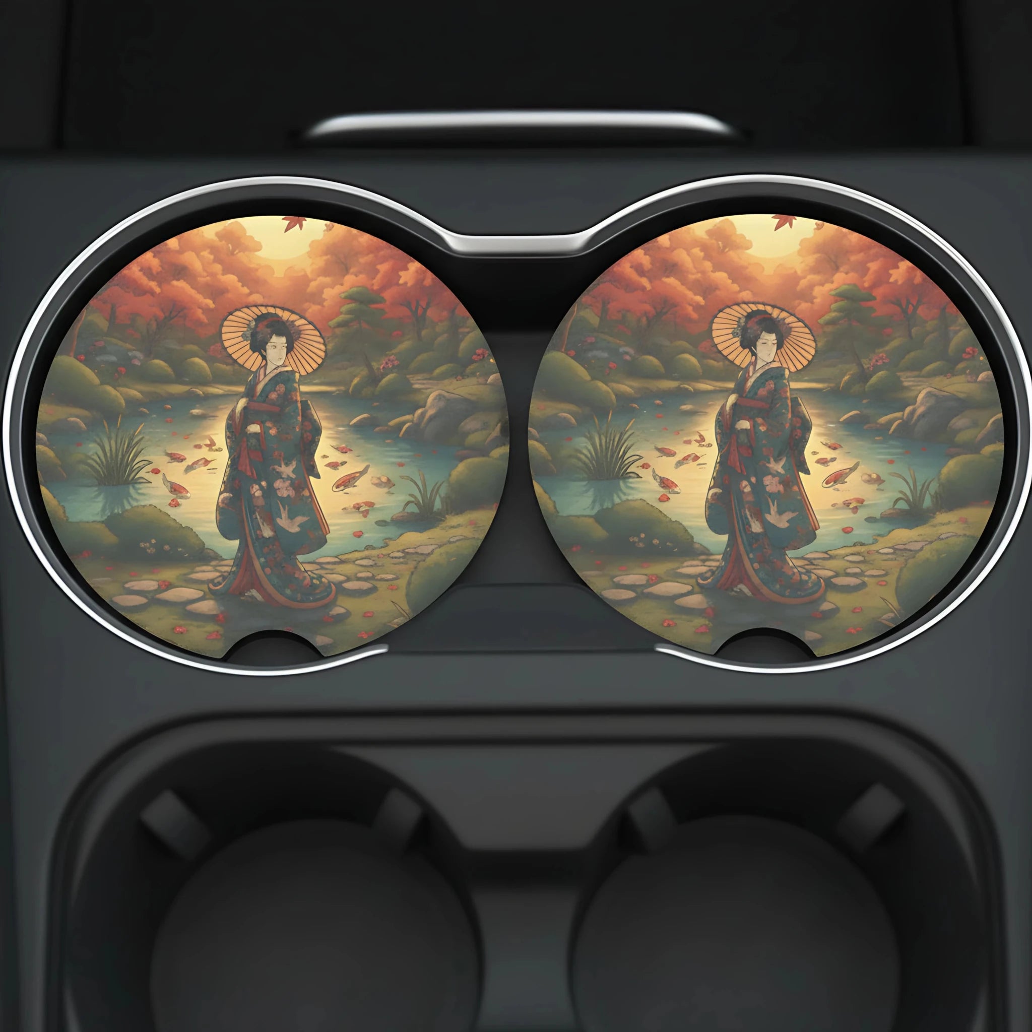 Autumn Geisha Car Coasters Set - Road Muse