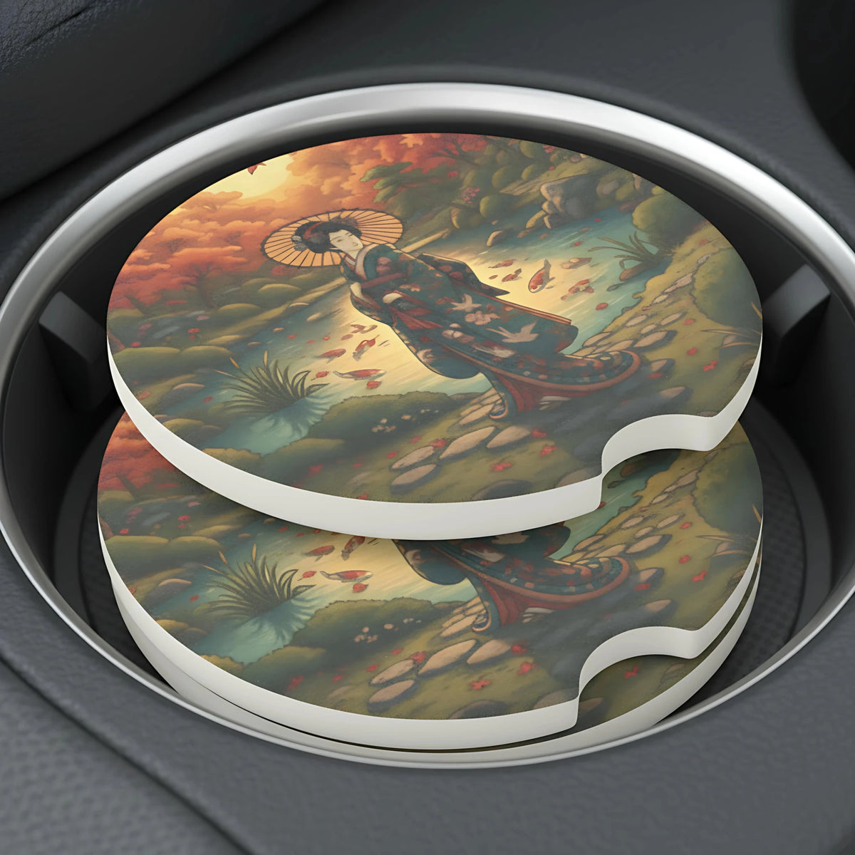 Autumn Geisha Car Coasters Set - Road Muse