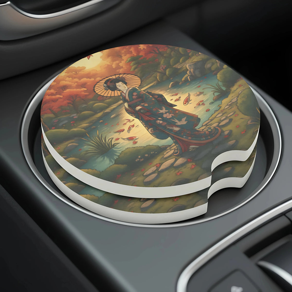 Autumn Geisha Car Coasters Set - Road Muse