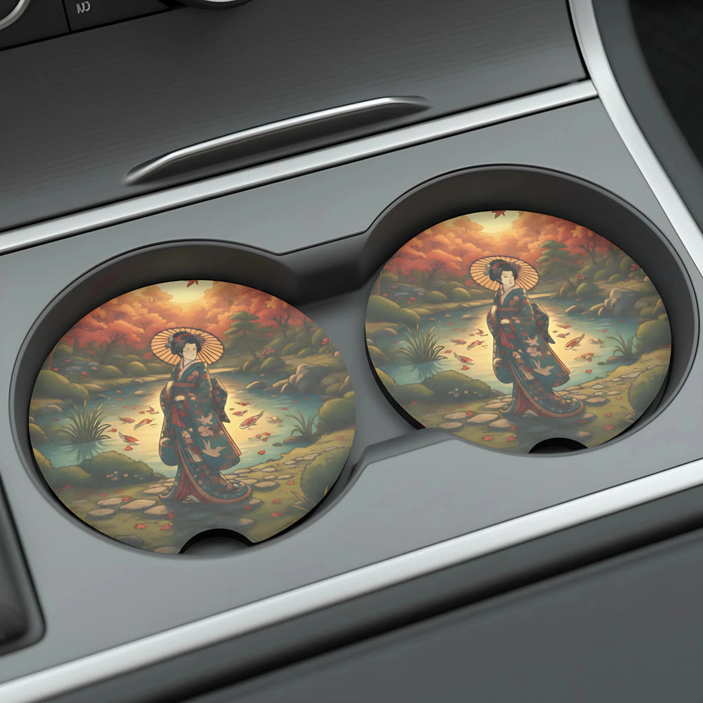 Autumn Geisha Car Coasters Set - Road Muse