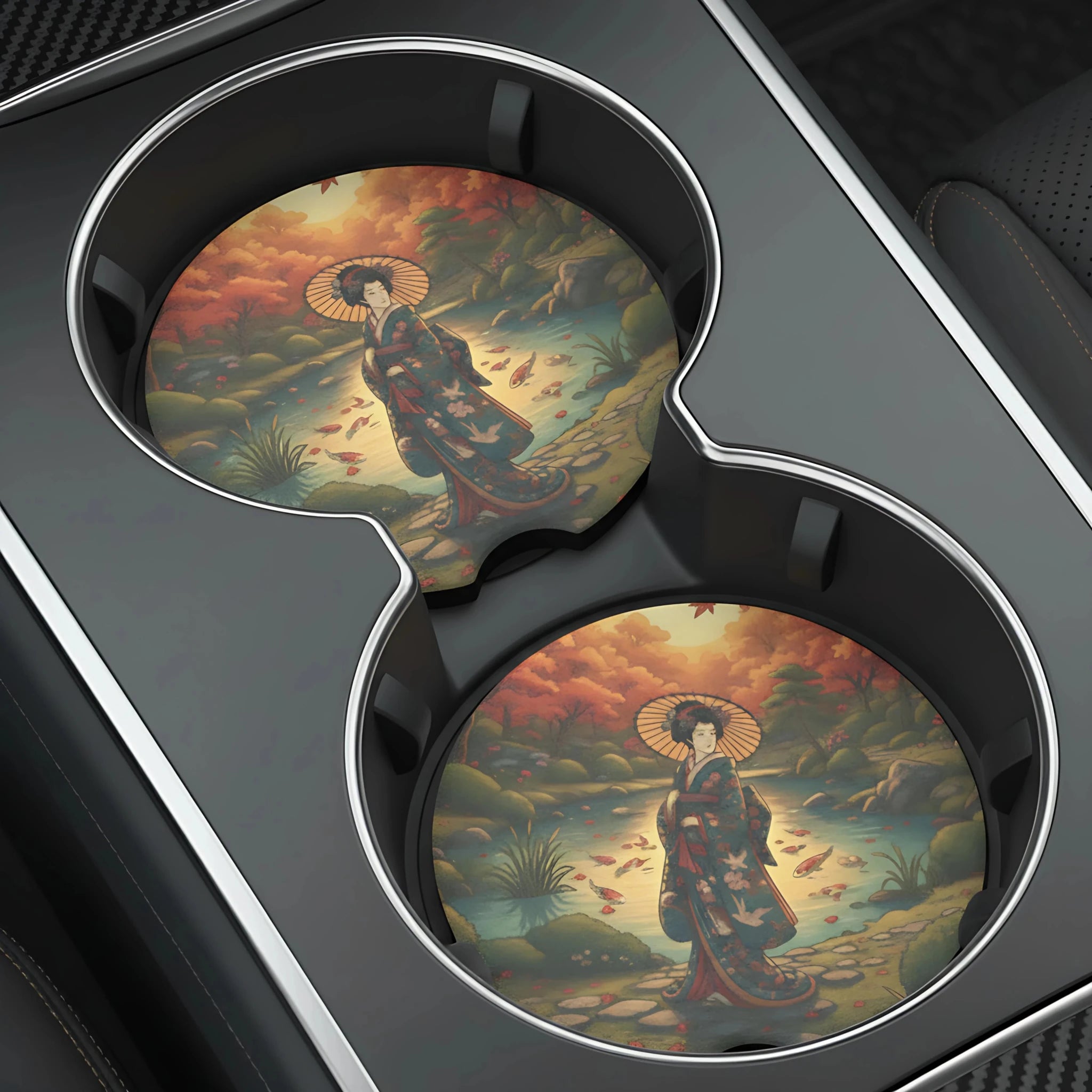 Autumn Geisha Car Coasters Set - Road Muse
