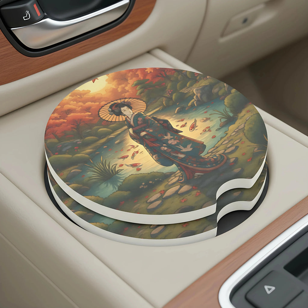 Autumn Geisha Car Coasters Set - Road Muse