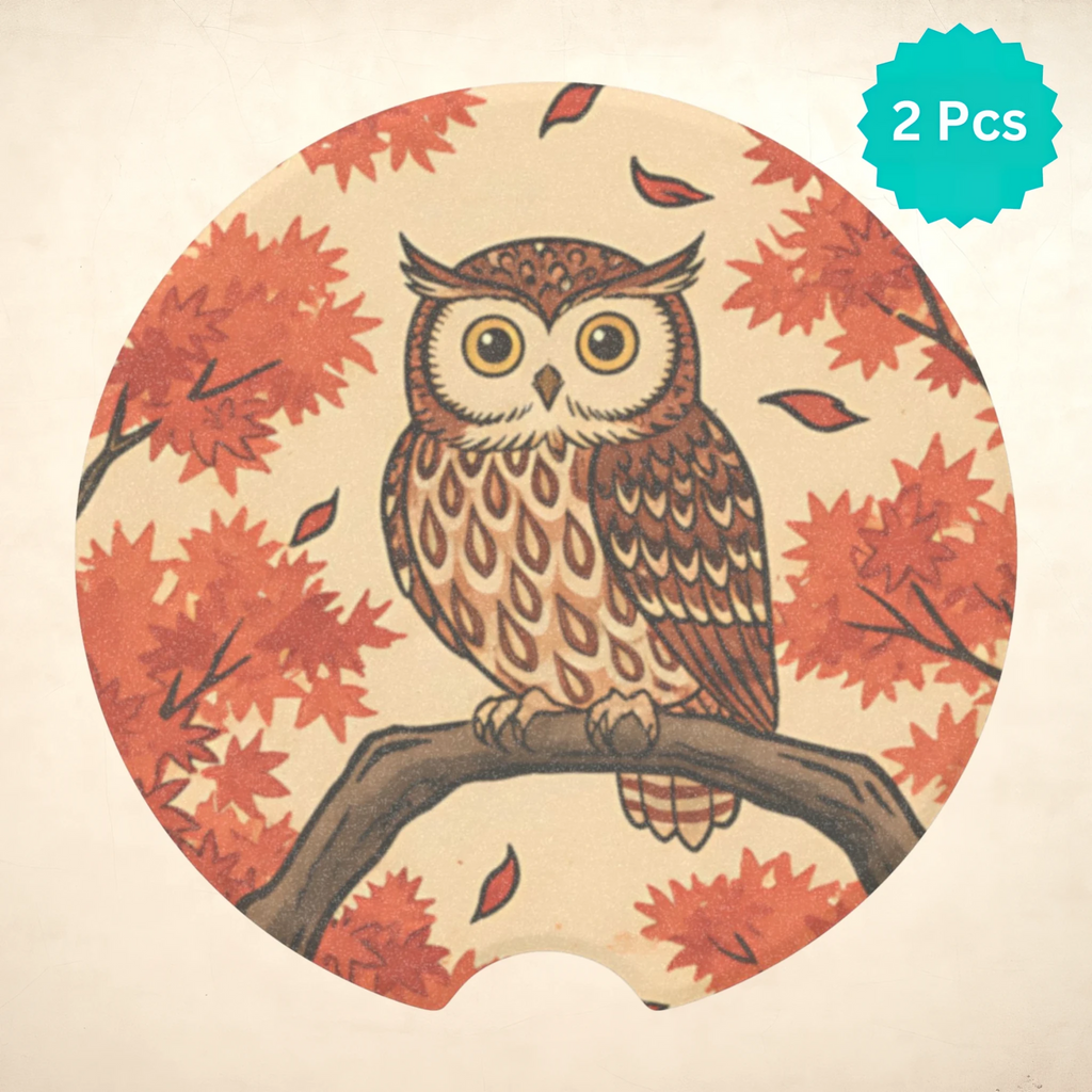 Autumn Owl Car Coasters Set - Road Muse