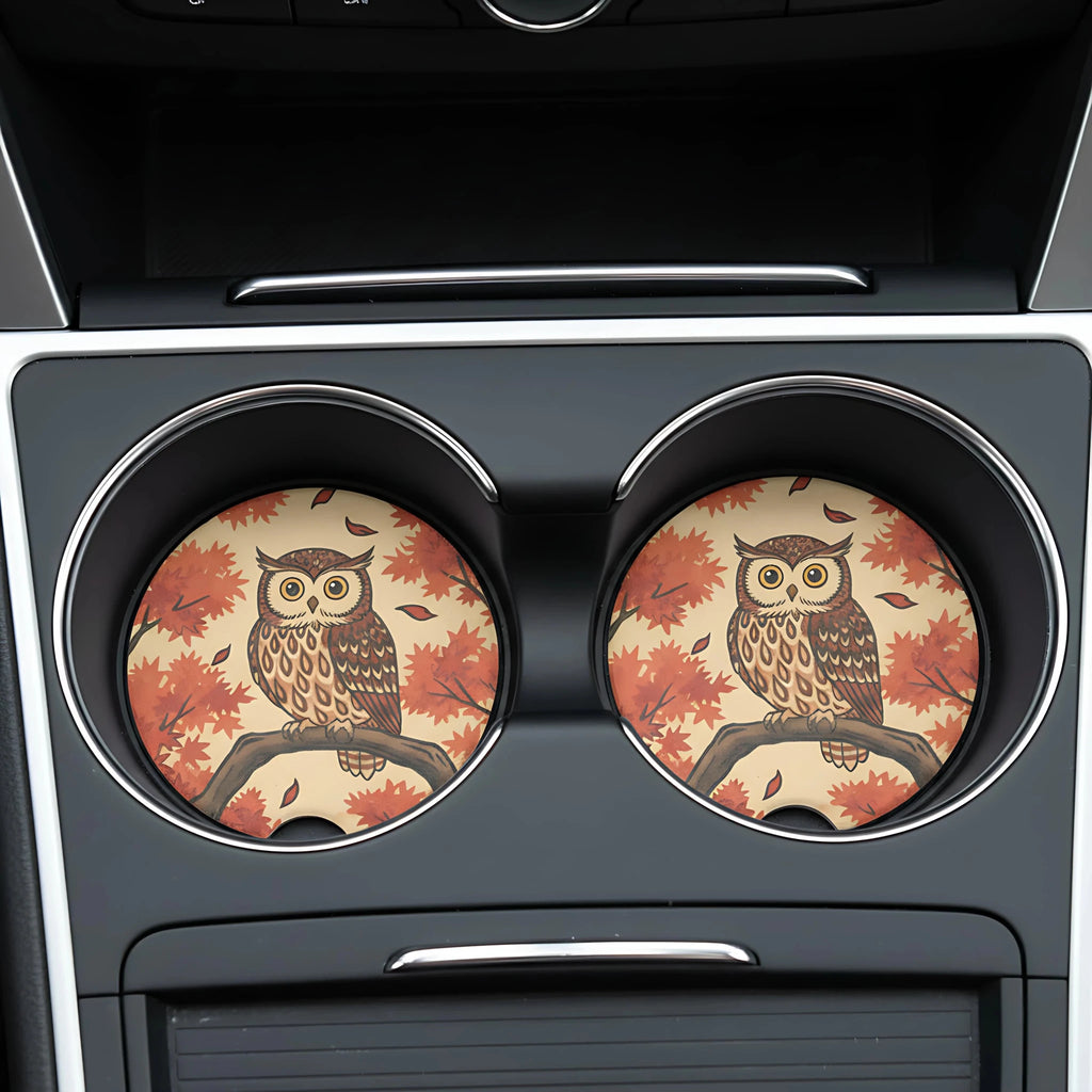 Autumn Owl Car Coasters Set - Road Muse