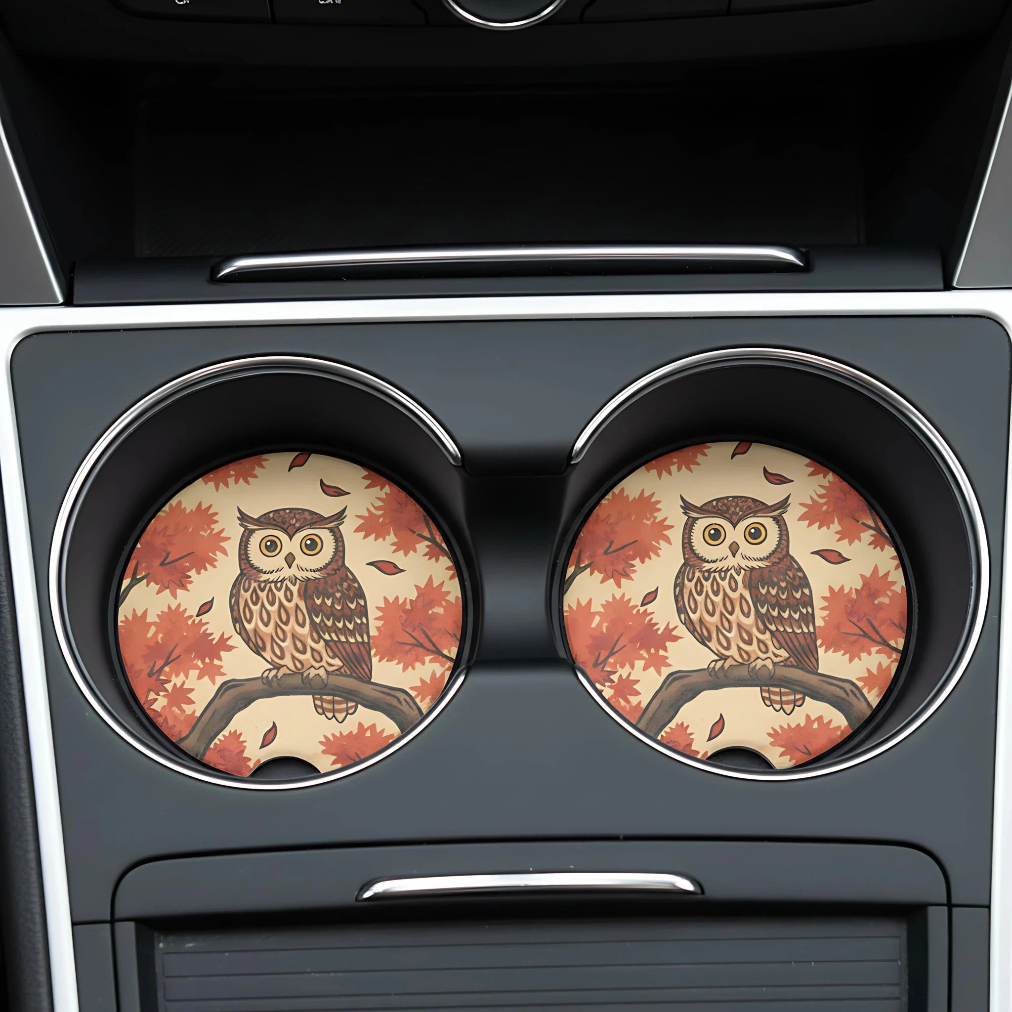 Autumn Owl Car Coasters Set - Road Muse
