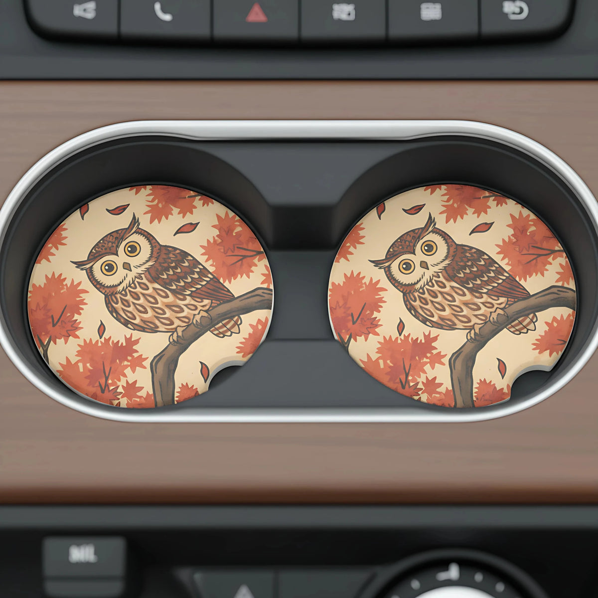 Autumn Owl Car Coasters Set - Road Muse