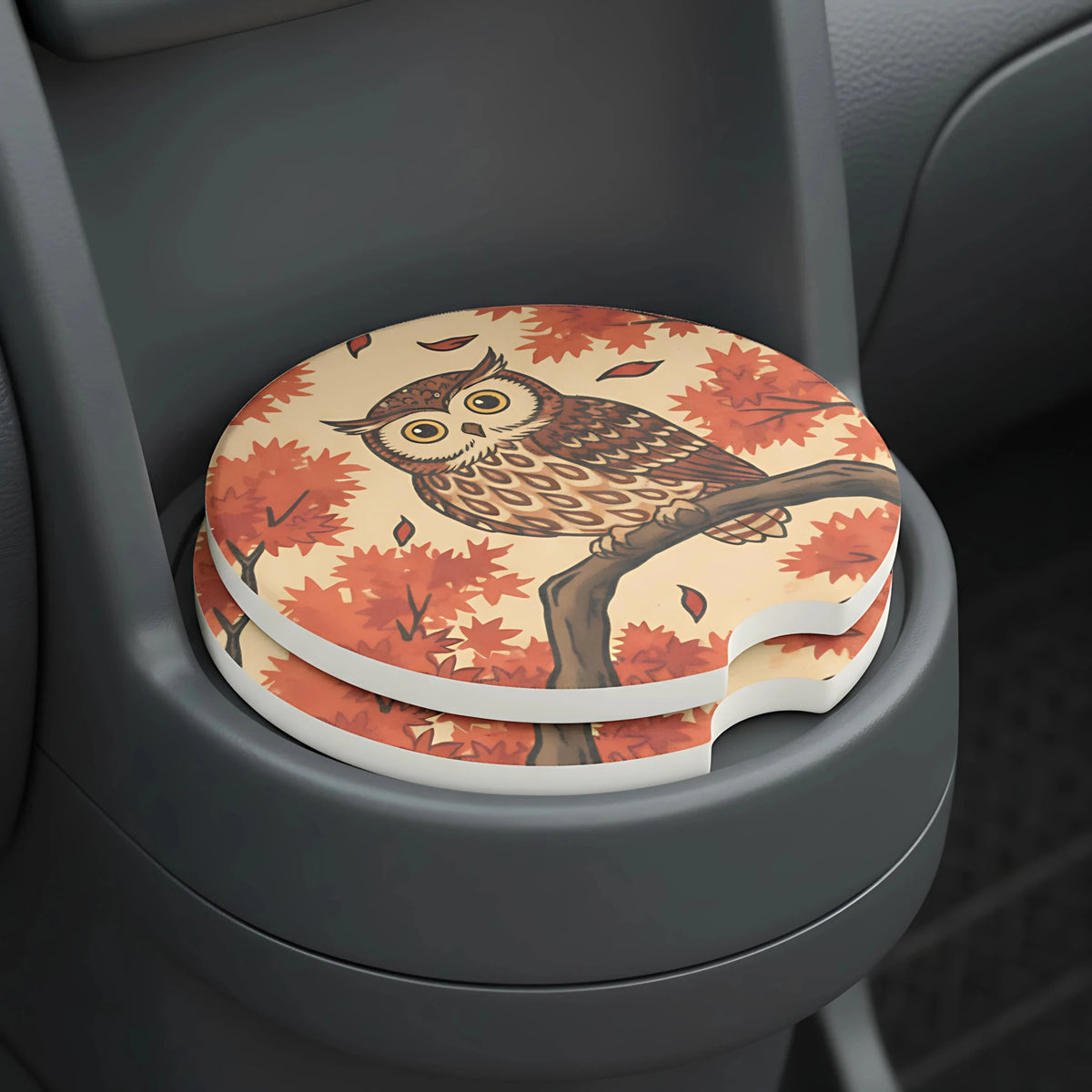 Autumn Owl Car Coasters Set - Road Muse