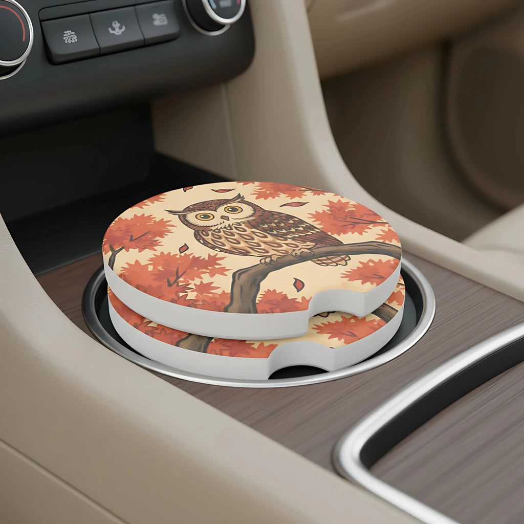 Autumn Owl Car Coasters Set - Road Muse