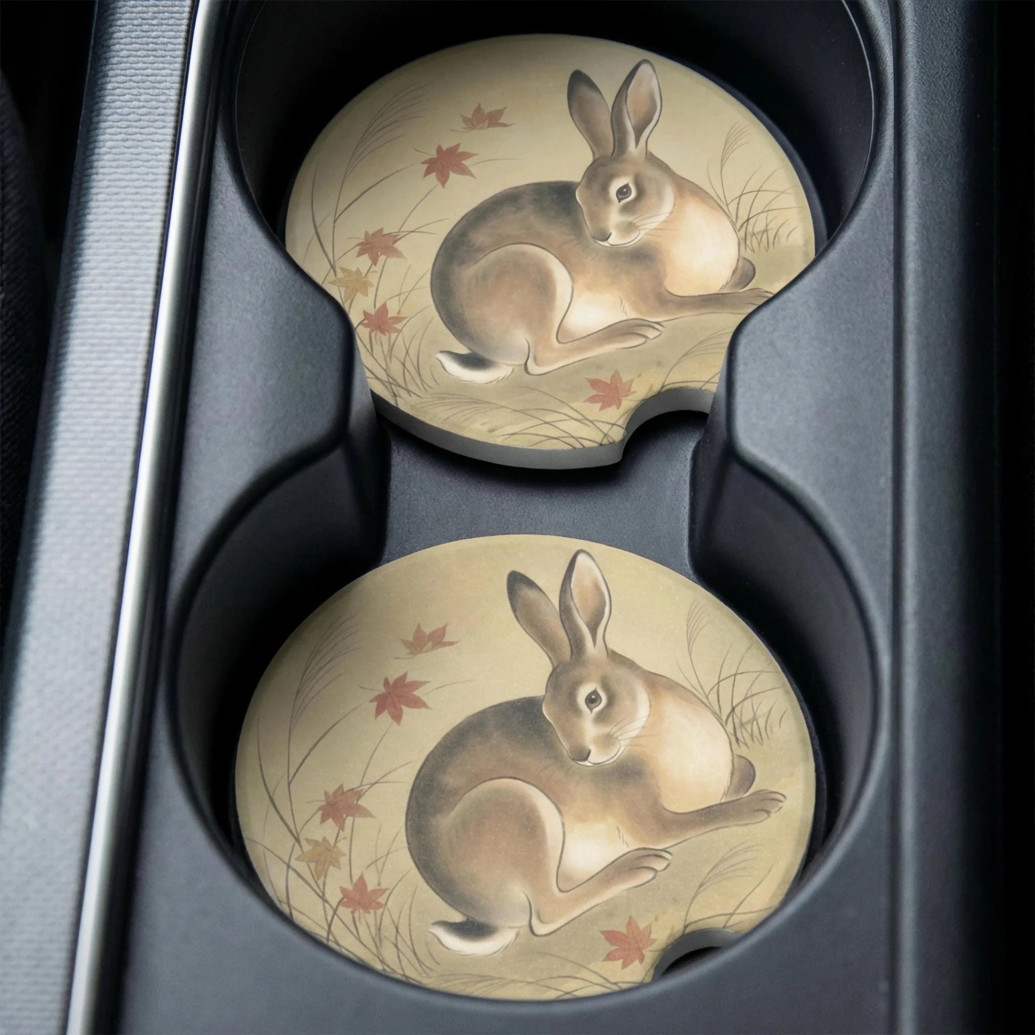 Autumn Rabbit Car Coasters Set - Road Muse