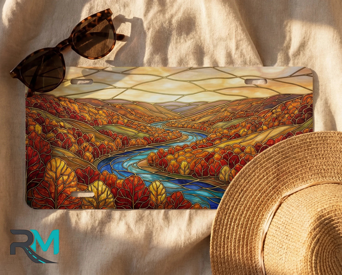 Autumn River Landscape Fall Vanity Plate - Road Muse