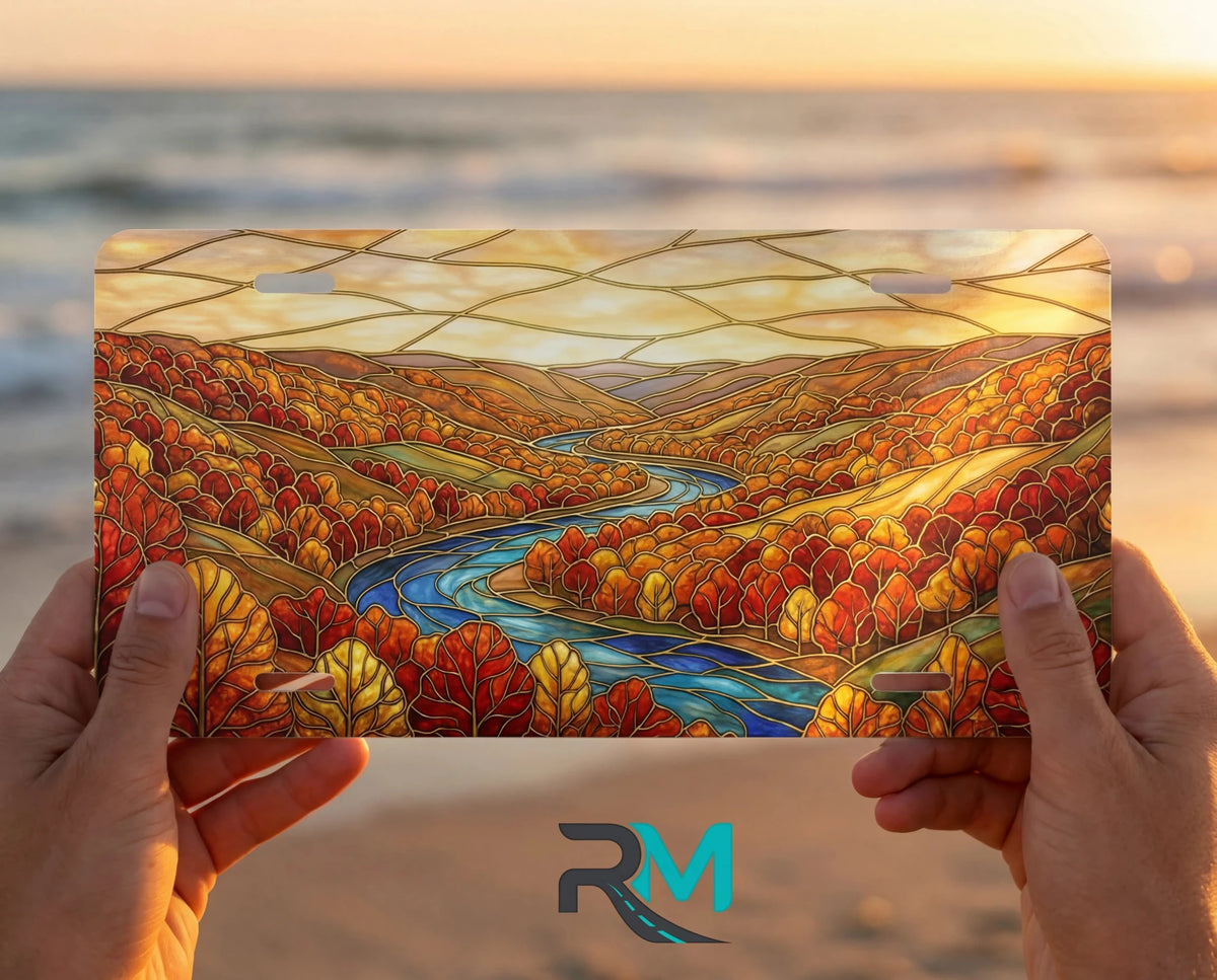 Autumn River Landscape Fall Vanity Plate - Road Muse