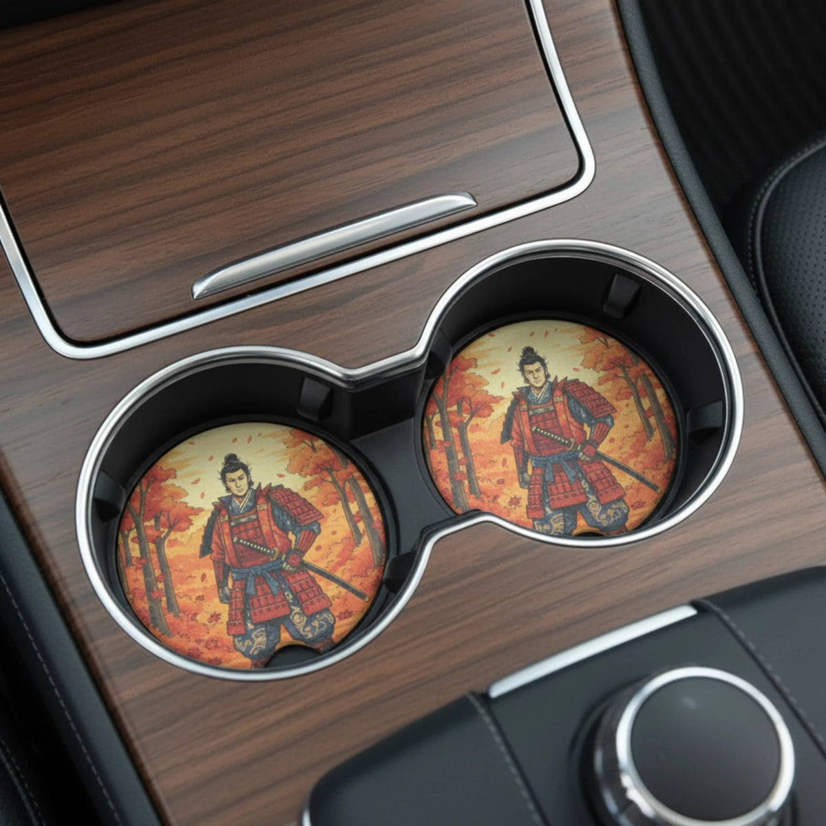 Autumn Samurai Car Coasters Set - Road Muse