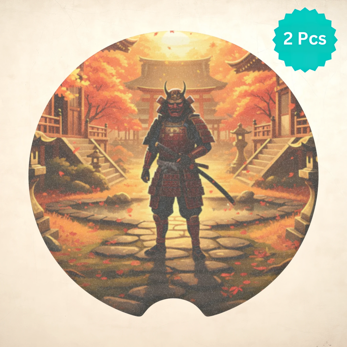 Autumn Samurai Shrine Car Coasters Set - Road Muse