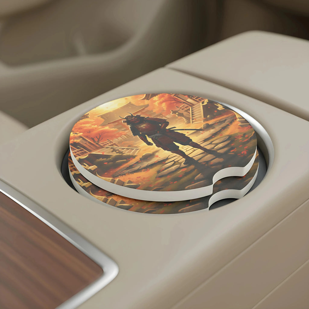 Autumn Samurai Shrine Car Coasters Set - Road Muse