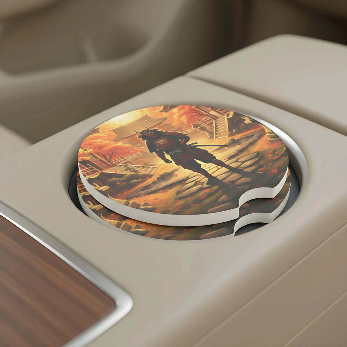Autumn Samurai Shrine Car Coasters Set - Road Muse
