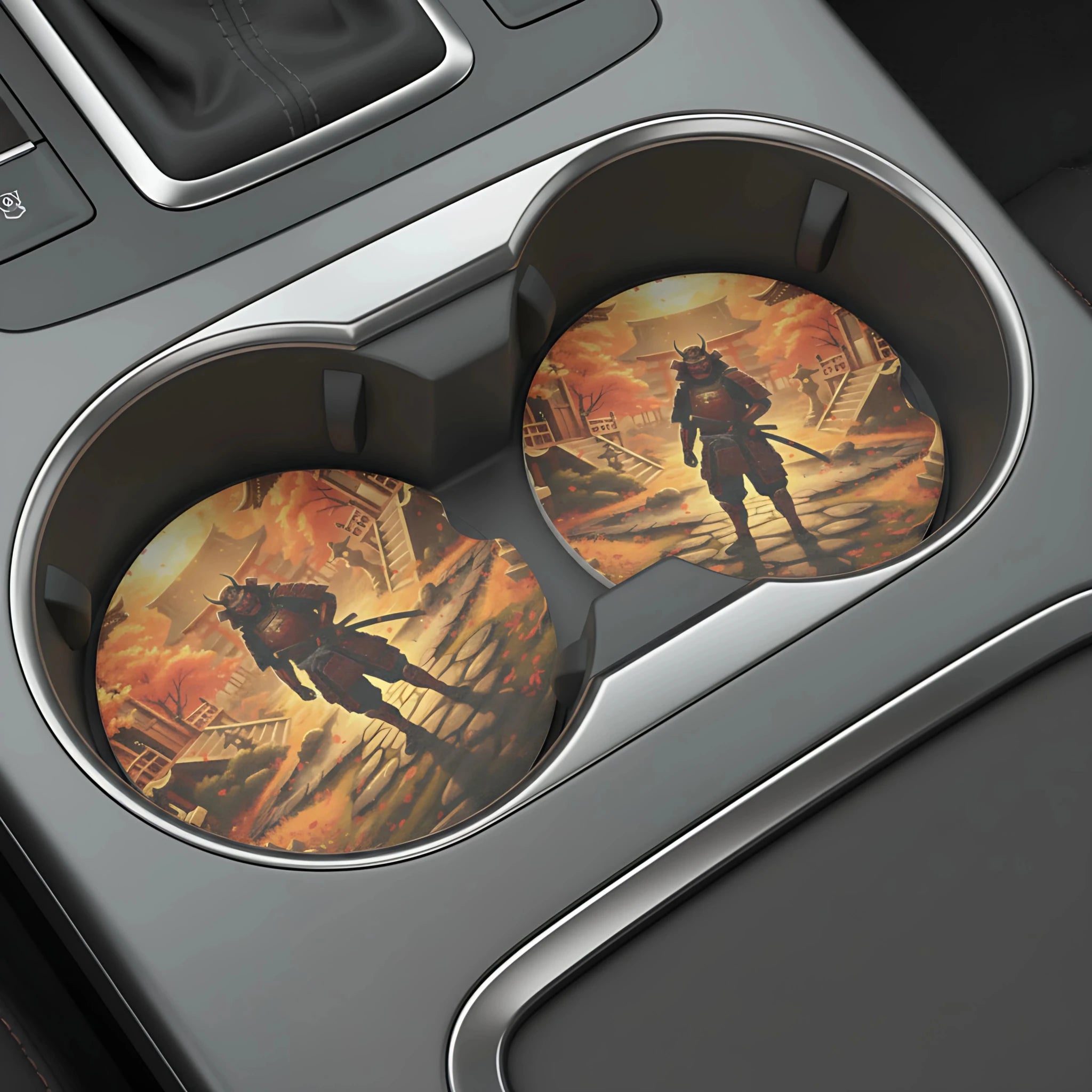Autumn Samurai Shrine Car Coasters Set - Road Muse