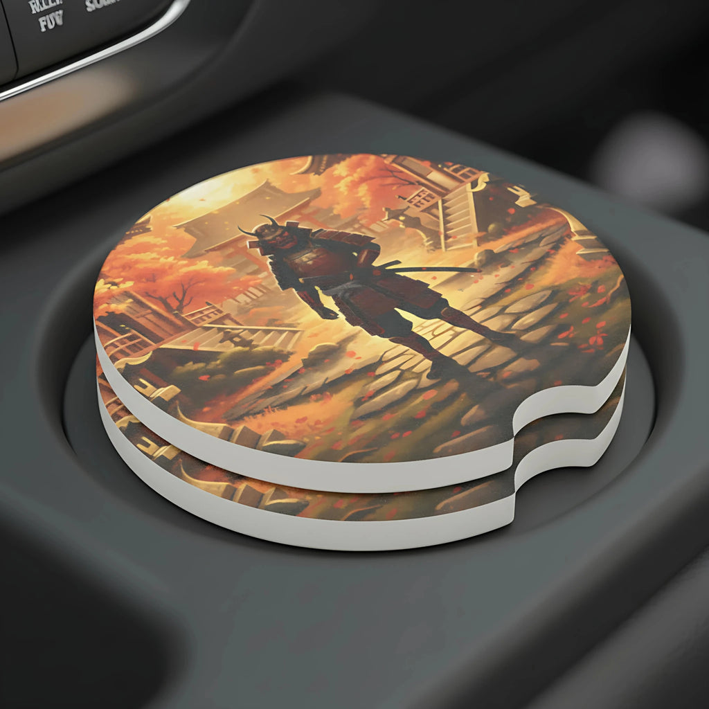 Autumn Samurai Shrine Car Coasters Set - Road Muse